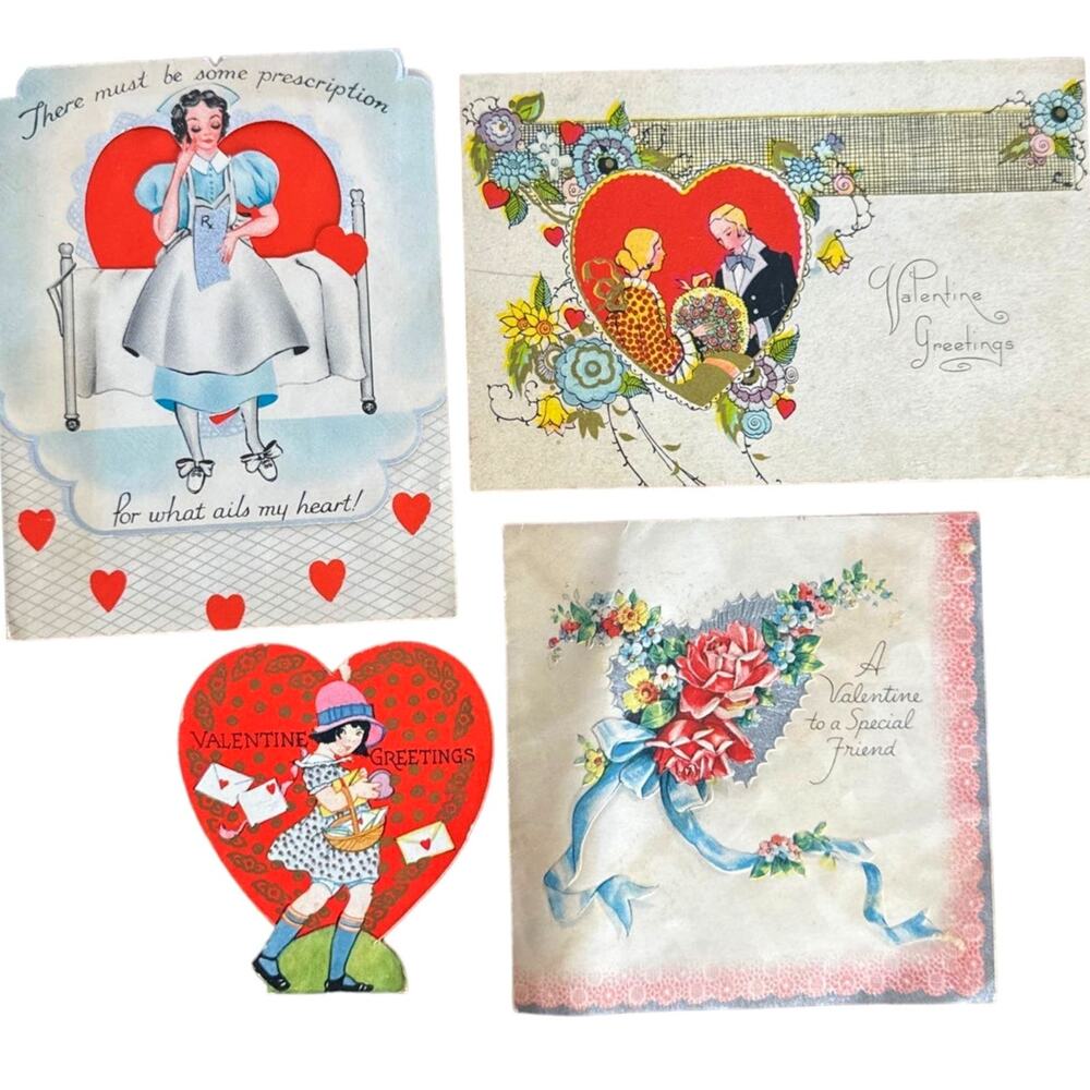 Vintage Valentine's Day Card Lot USA Retro Love Greeting Cards Nurse Ephemera